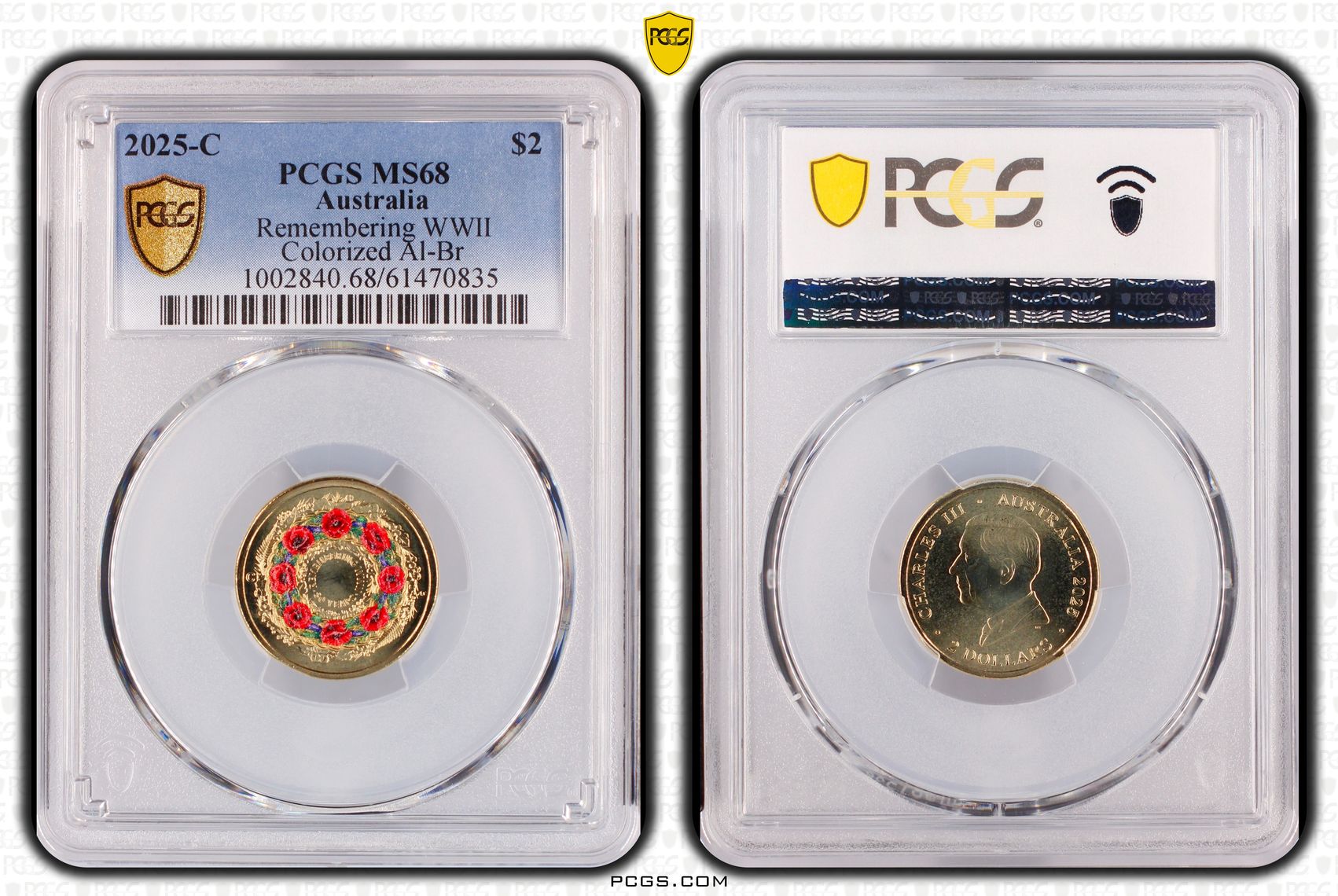 Remembering WWII Colourised AlBr, Two Dollar, 2025-C, PCGS MS68