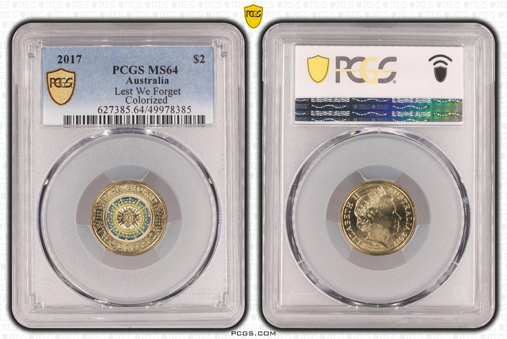 466 · Lest We Forget Colourised, Two Dollar, 2017, PCGS MS64