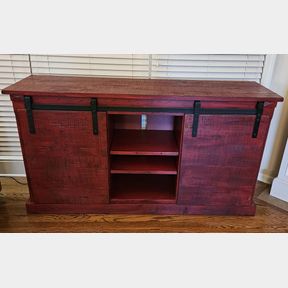 Rustic Farmhouse Style Barndoor Media TV Cabinet