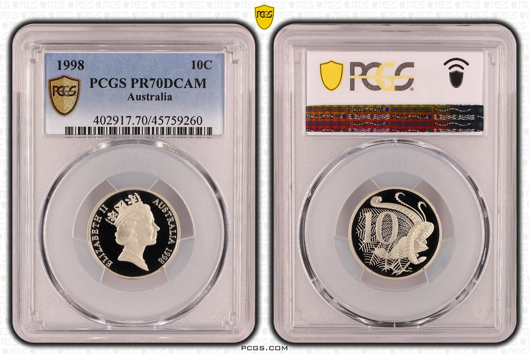 Elizabeth II, Ten Cent, 1998, PCGS PR70DCAM