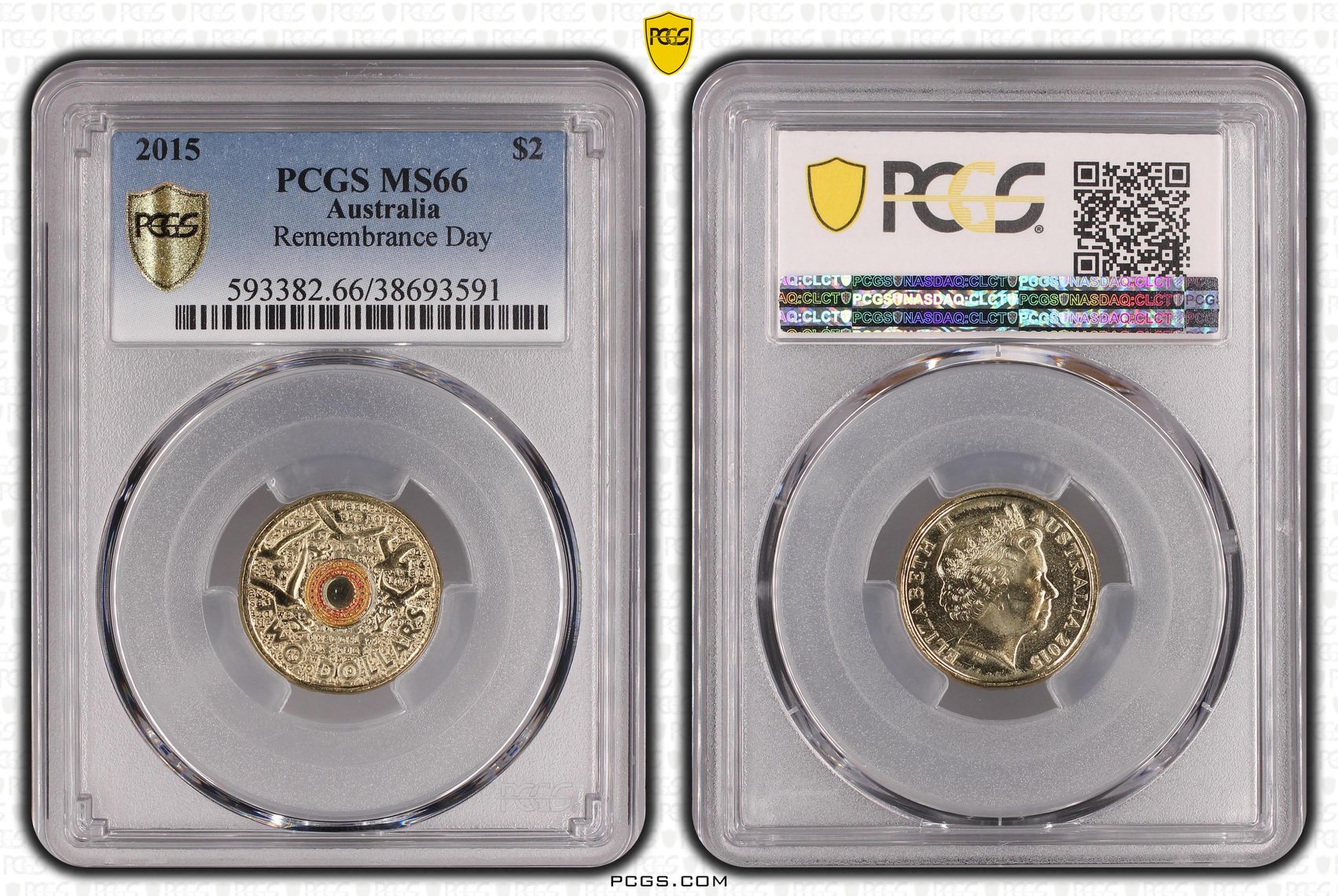 2015 Australia Two Dollar, $2 Remembrance Day PCGS - MS66 -591