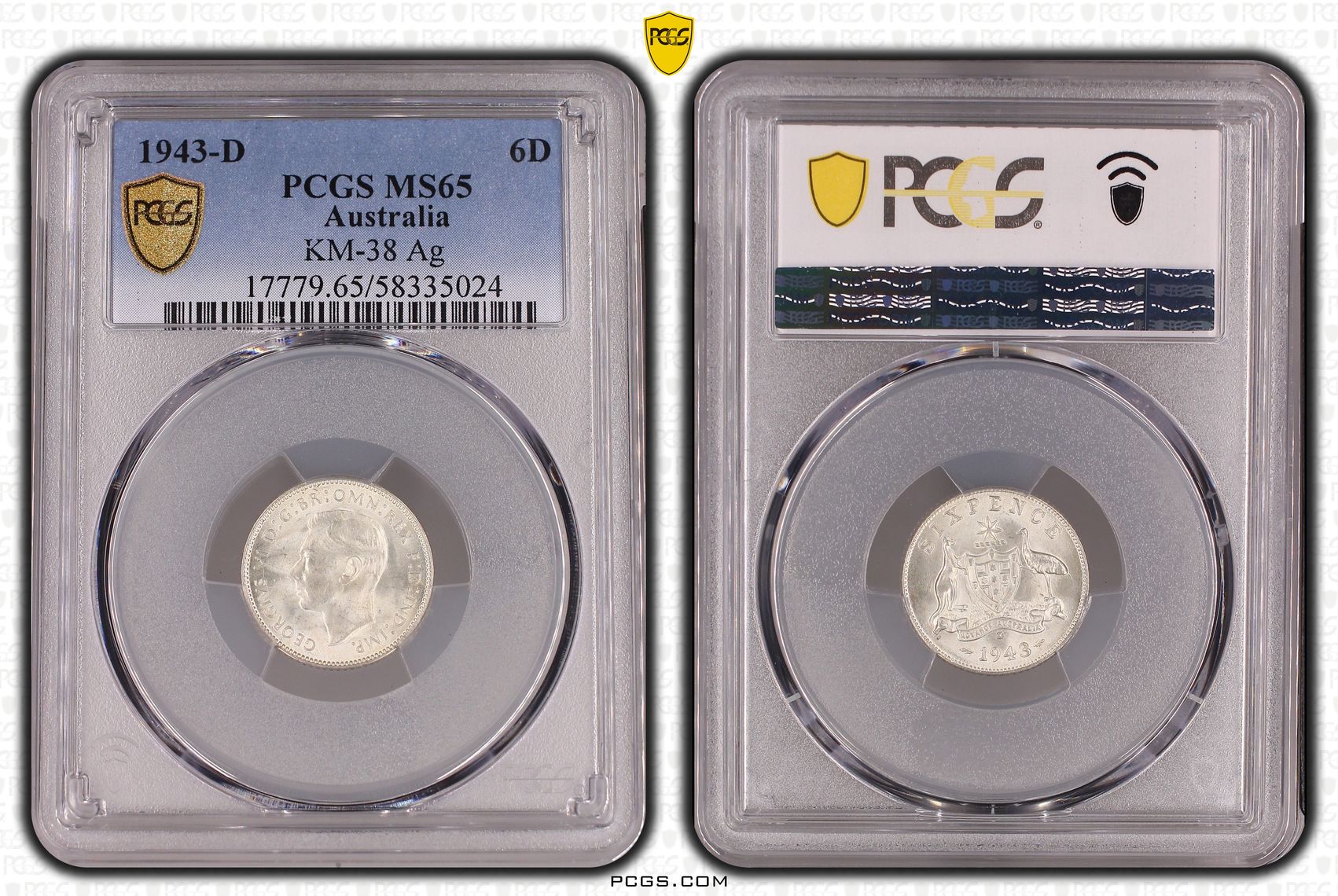 George VI, Sixpence, 1943-D, PCGS MS65