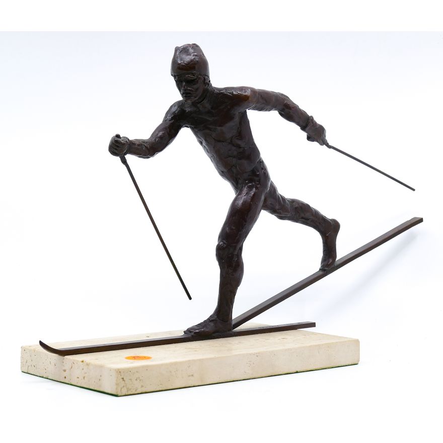 Royal Copenhagen Bronze Skiier Sculpture by G. Kelsey 9.5''x16''