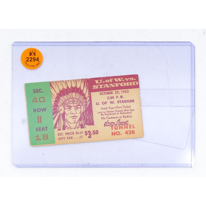 Vintage 1955 University of Washingtion vs Stanford  Football Ticket