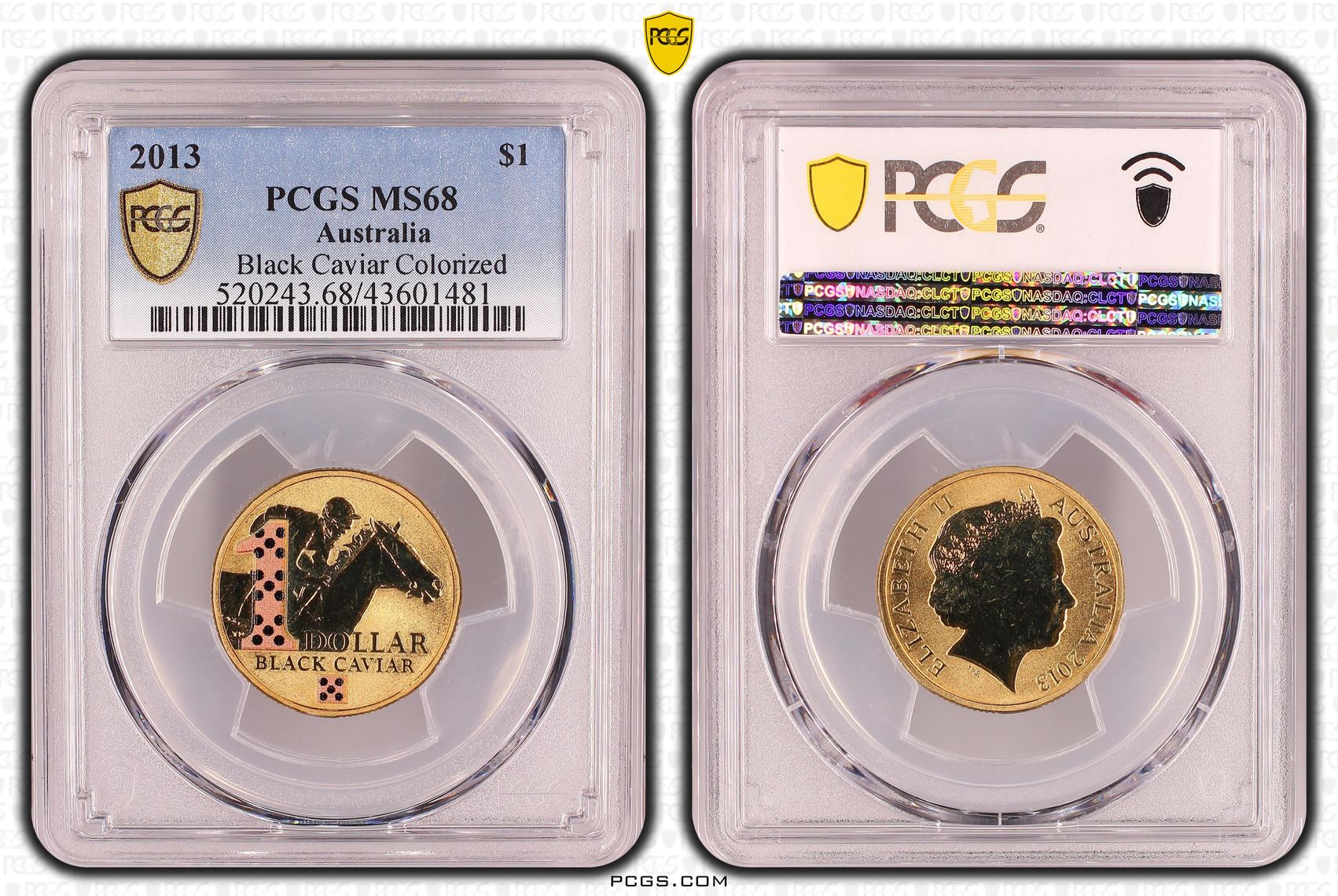 2013 Australia One Dollar, $1 Black Caviar Colorized PCGS - MS68 -481