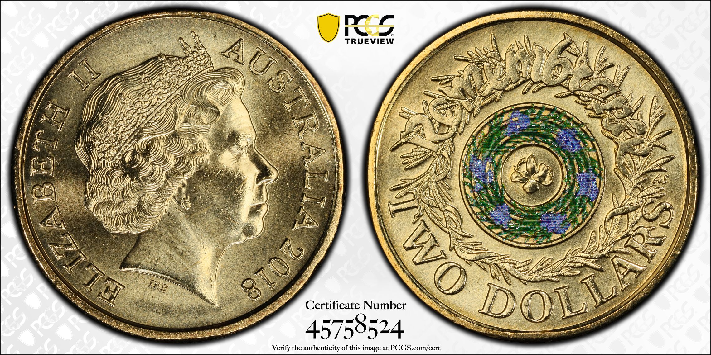 Remembrance Day Rosemary 30th Ann. $2 Coin, Two Dollar, 2018, PCGS MS66