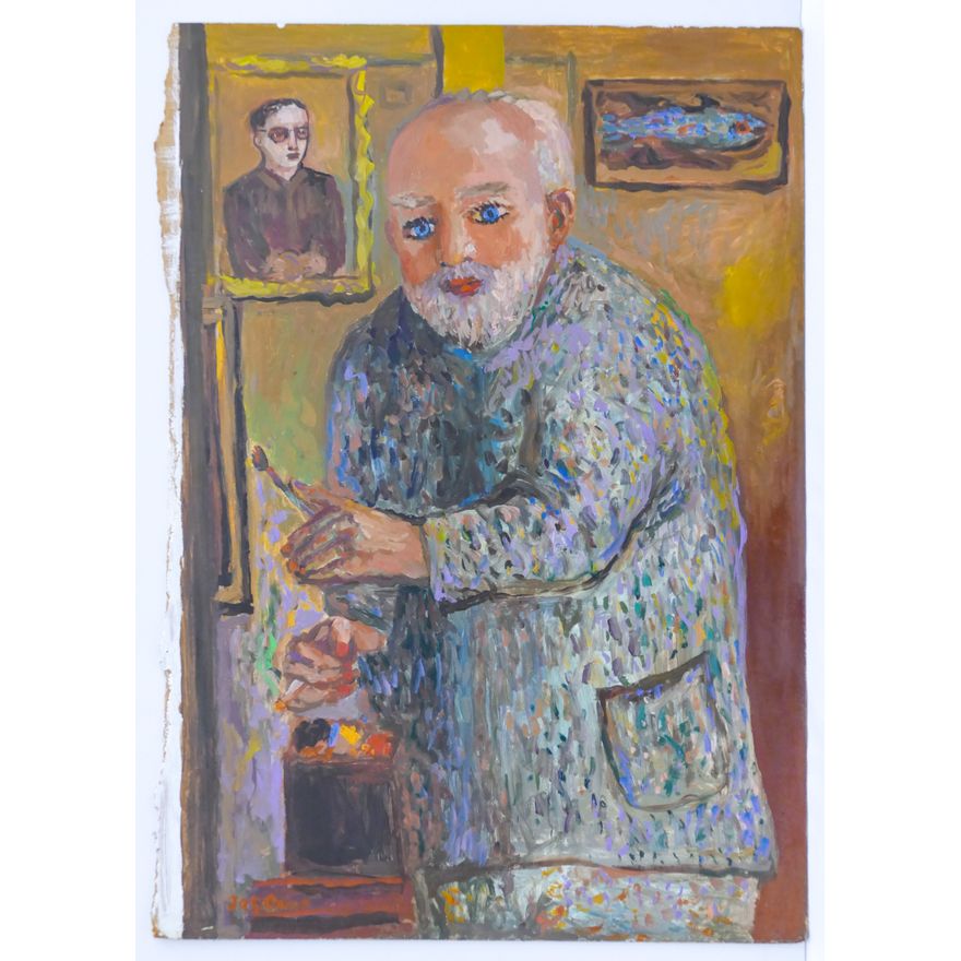 Joe Reno ''Older Self Portrait'' Signed Large Oil on Board 48''x34''