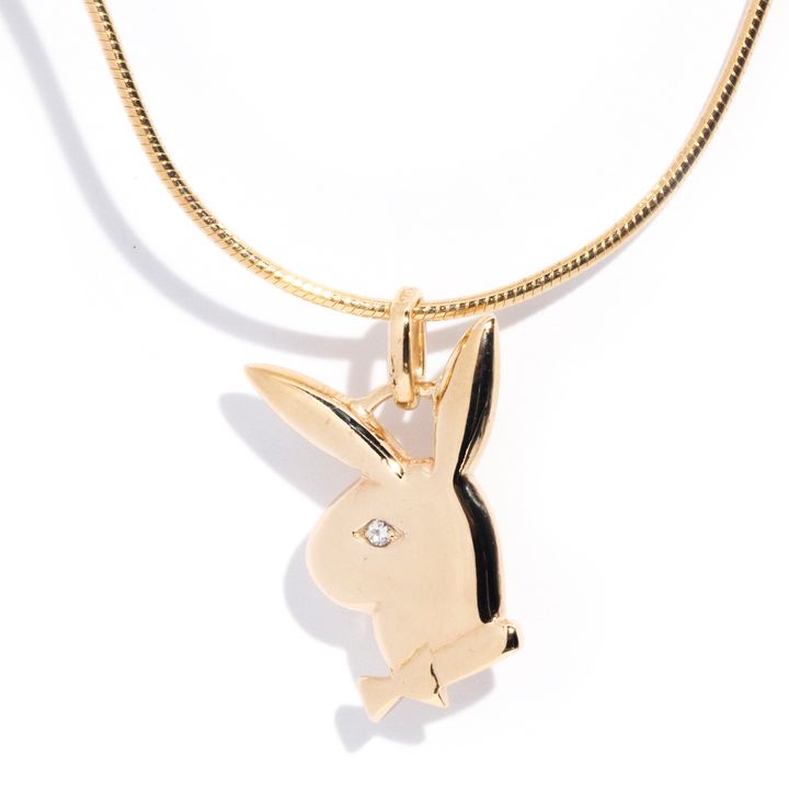Vintage Diamond Bunny 9 Carat Gold Pendant & Chain, Circa 1980s