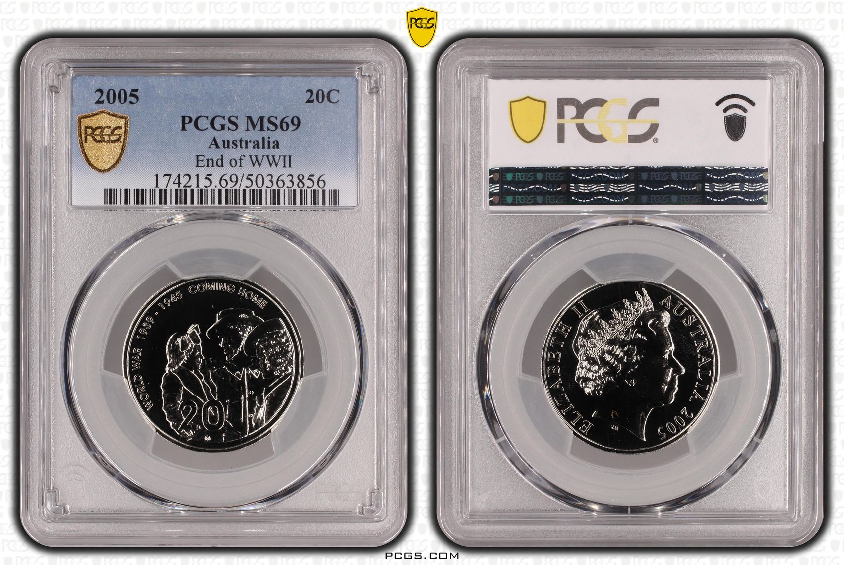End of WWII, Twenty Cent, 2005, PCGS MS69