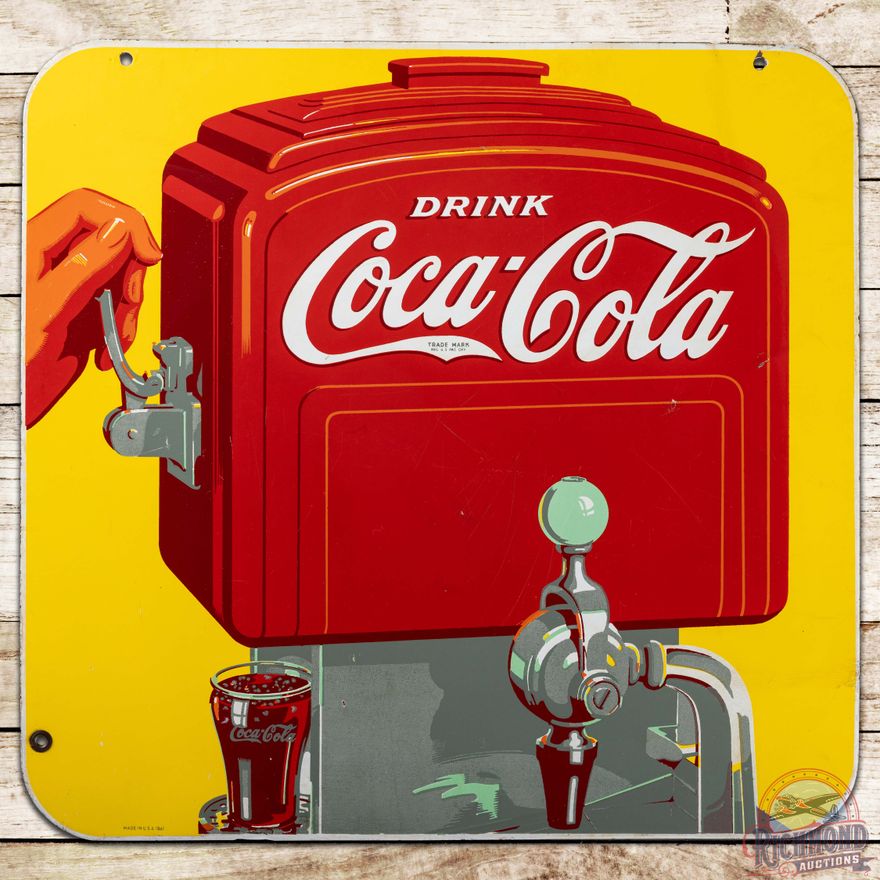 1941 Drink Coca Cola Fountain Service DS Porcelain Sign w/ Dispenser