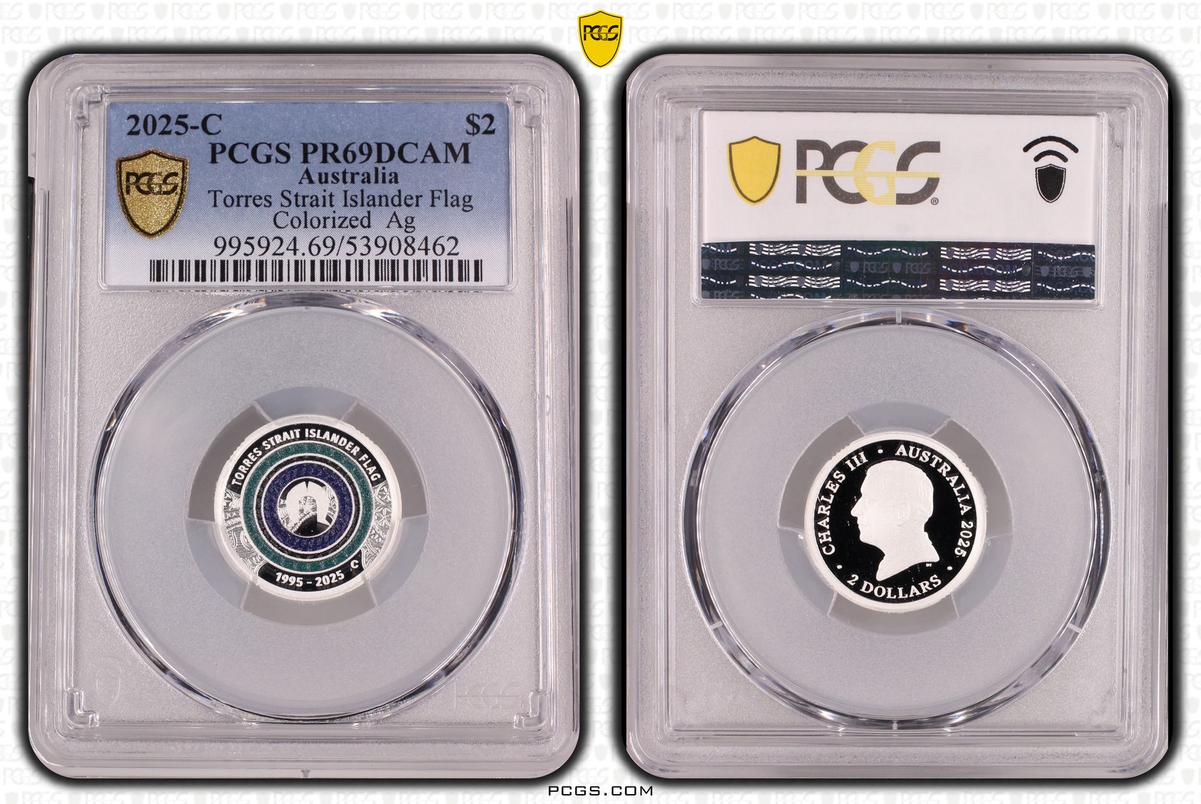 Torres Strait Islander Flag Colourised Silver, Two Dollars, 2025-C, PCGS PR69DCAM