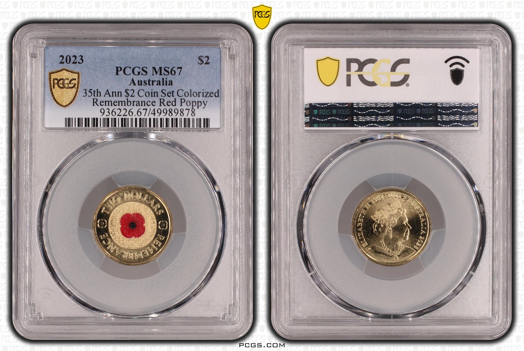 35th Ann $2 Coin Set Colorized Remembrance Red Poppy , Two Dollar, 2023, PCGS MS67