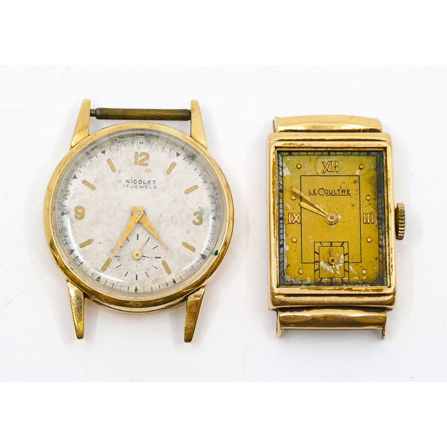 Box 2pc Vintage 14k Men's Wristwatches - LeCoultre and Nicolet