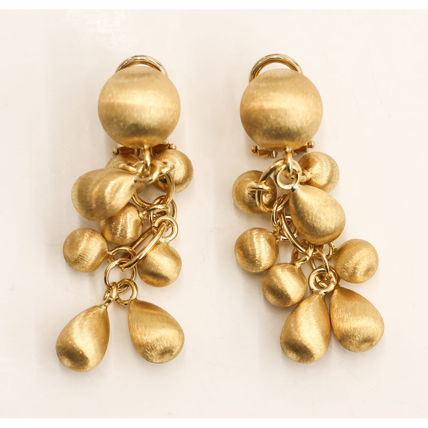 Pair Itaor 18k Ball and Tear Drop Dangle Earrings