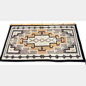 Vintage 4' x 7' Two Grey Hills Navajo Rug With Custom Hanger