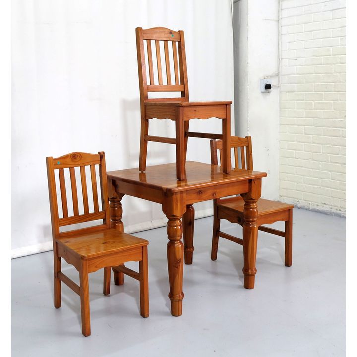 PINE TABLE AND SET OF 3 CHAIRS
