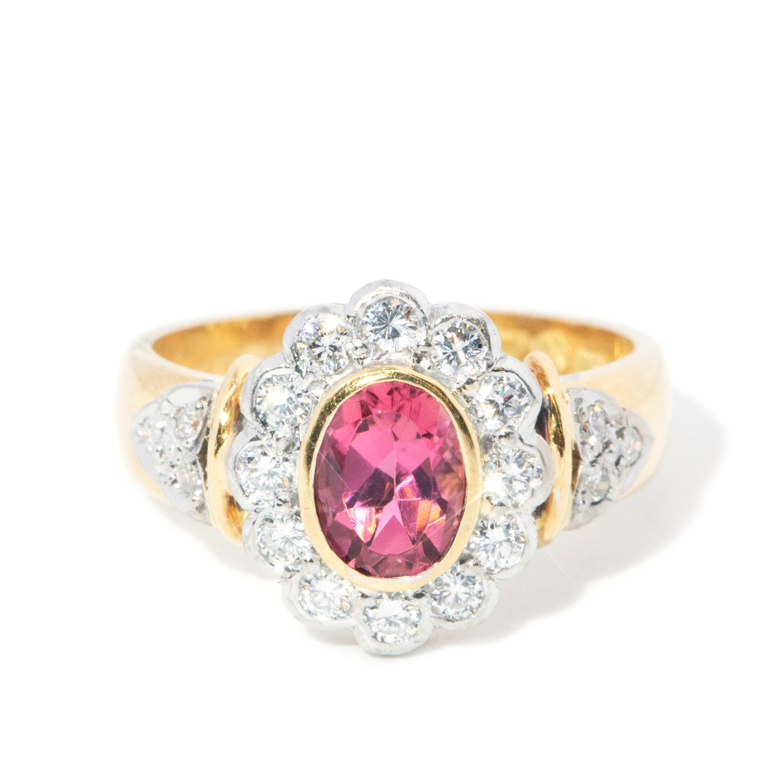 Tourmaline & Diamond Cluster 18ct Gold Ring