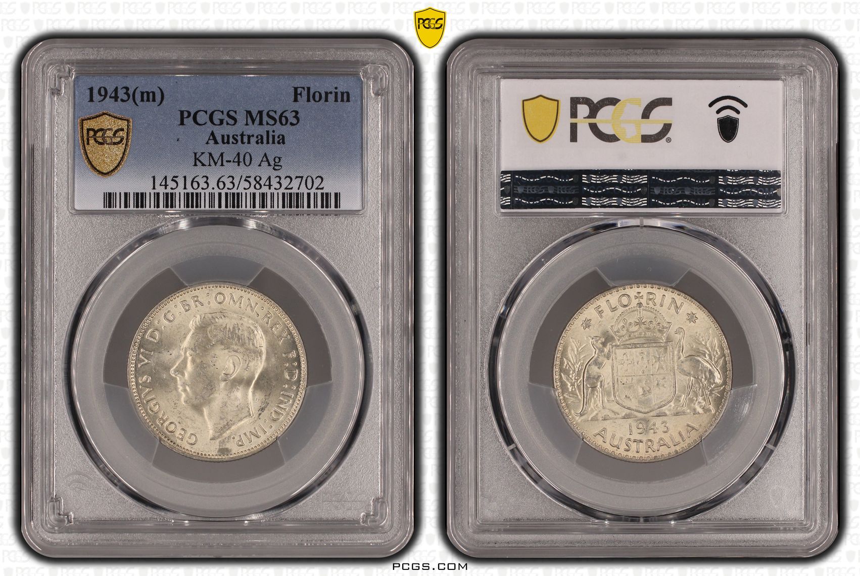 KM-40 Silver, Florin, 1943(m), PCGS MS63