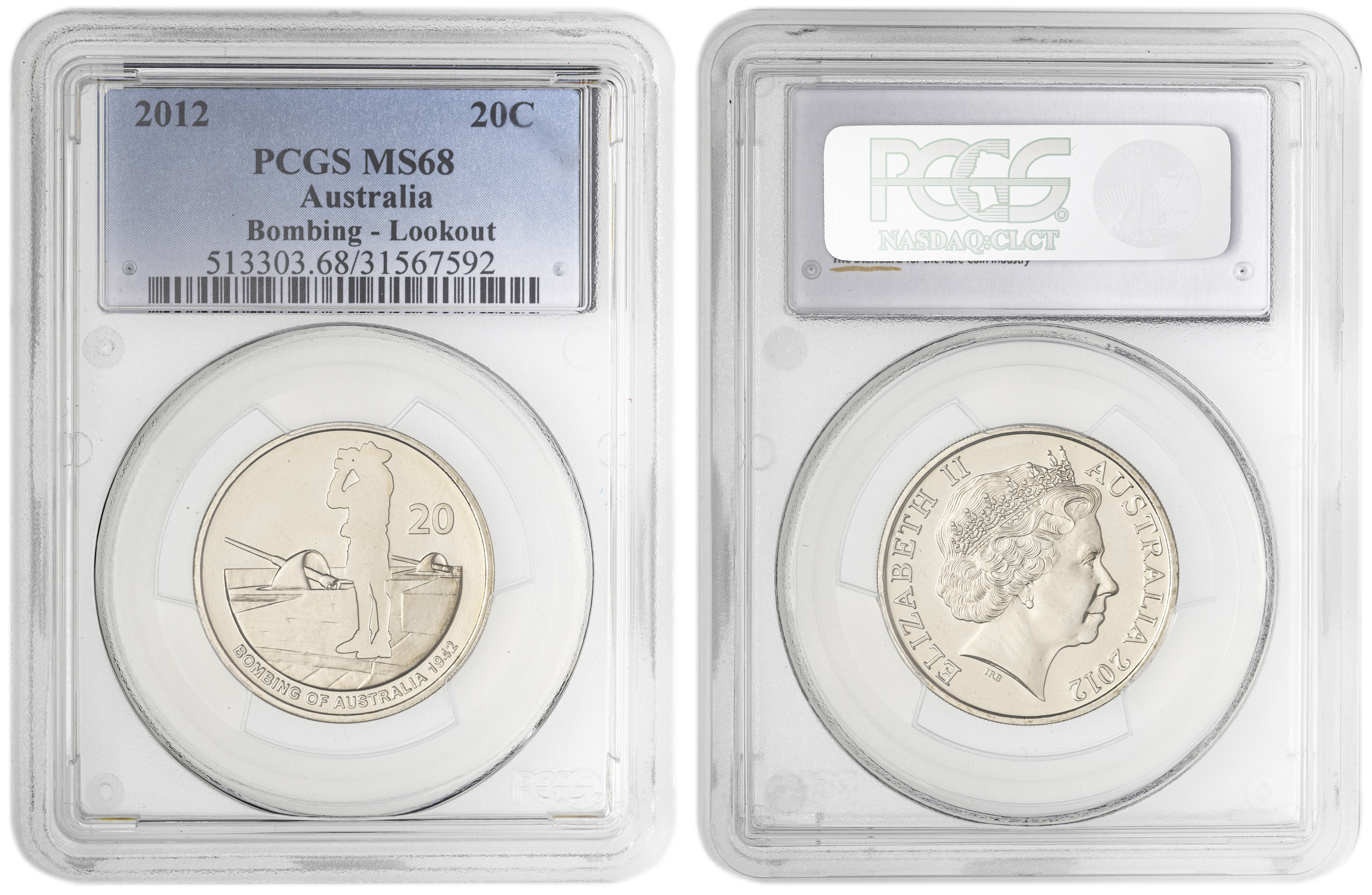 Bombing - Lookout , Twenty Cent, 2012, PCGS MS68