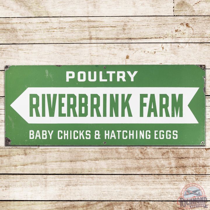 Riverbrink Farm Poultry Baby Chicks & Eggs SS Porcelain Sign w/ Arrow