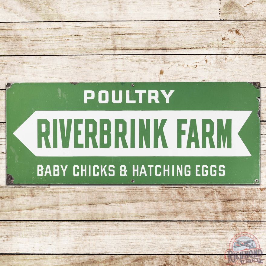 Riverbrink Farm Poultry Baby Chicks & Eggs SS Porcelain Sign w/ Arrow
