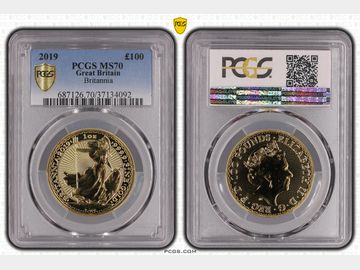 2019 BRITANNIA GOLD 1oz £100 COIN MS70 TOP POP!