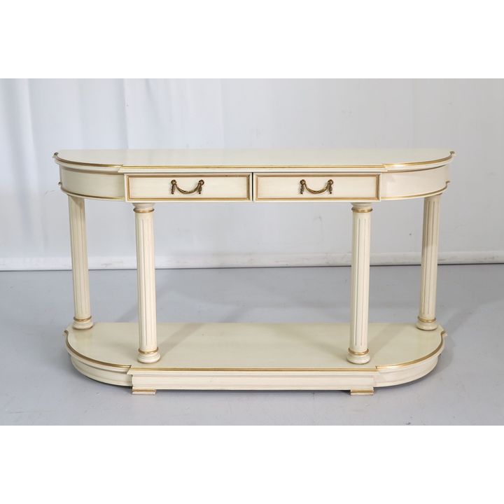 DUCOED AND GILDED TWO-TIER CONSOLE TABLE