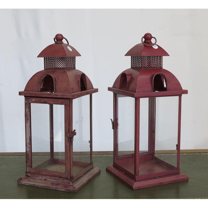 PAIR OF PAINTED METAL HURRICANE LAMPS
