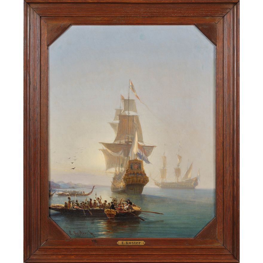 Everhardus Koster (Dutch, 1817-1892) 'The Arrival of Abel Tasman in New Zealand'
