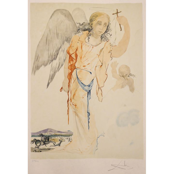 After Salvador Dali ''Angel with Cross'' S/N Lithograph
