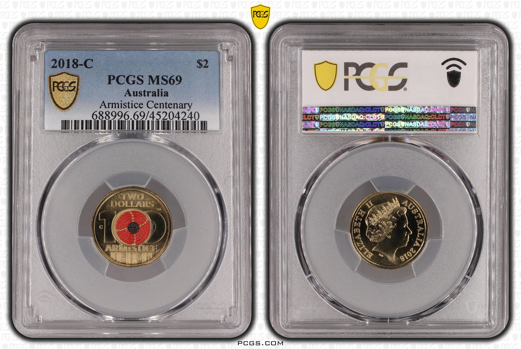 2018-C Australia Two Dollar, $2 Armistice Centenary PCGS - MS69 -240