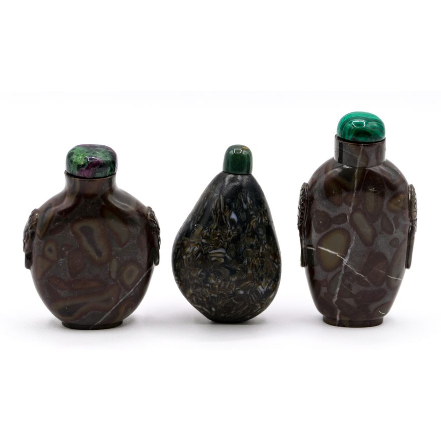Box 3pc Chinese Agate Snuff Bottles