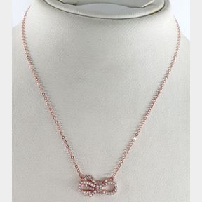 STERLING SILVER ROSE GOLD CZ RIBBON PENDANT & CHAIN - 51929/5419