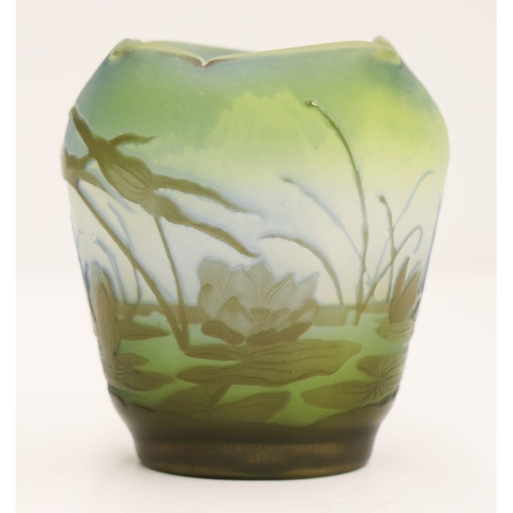 Galle Cameo Glass Water Lilies Pinched Edge Vase