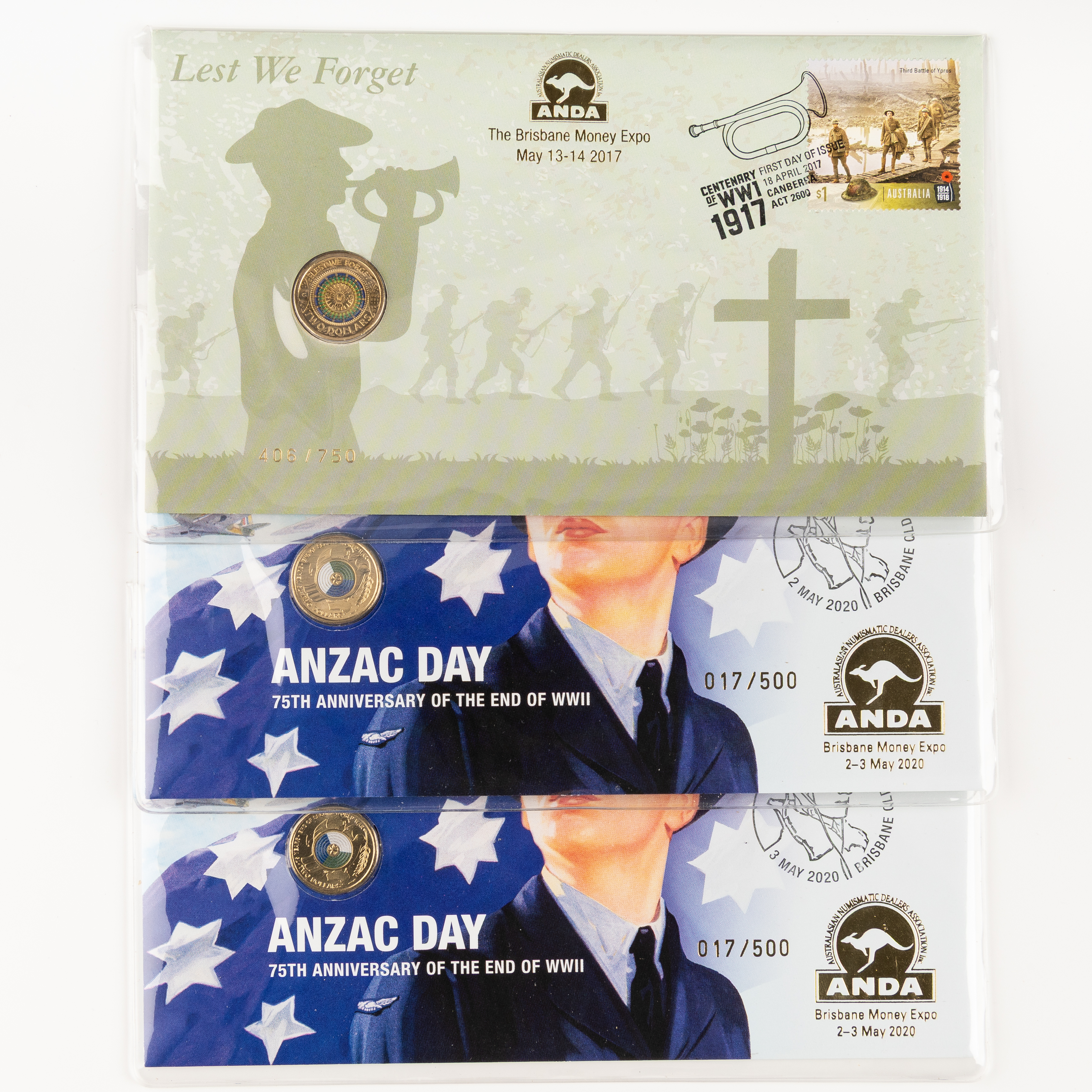 153 · Elizabeth II, Lest We Forget / ANZAC Day, Two Dollars, 2017 - 2020,  UNC