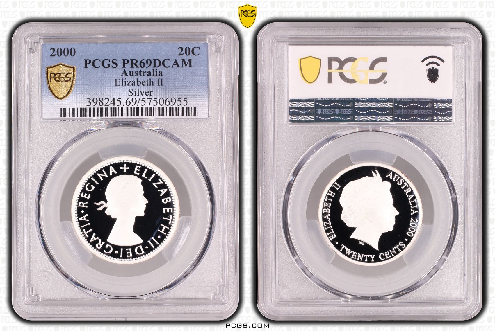 Elizabeth II Silver, Twenty Cent, 2000, PCGS PR69DCAM