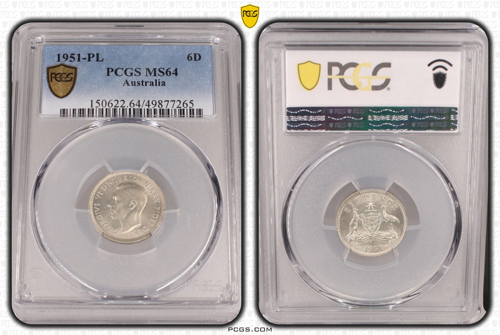 George VI, , Sixpence, 1951-PL, PCGS MS64