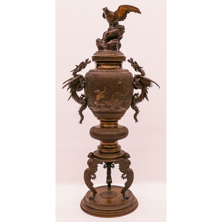 Japanese Meiji Bronze Dragon & Eagle Floor Censer