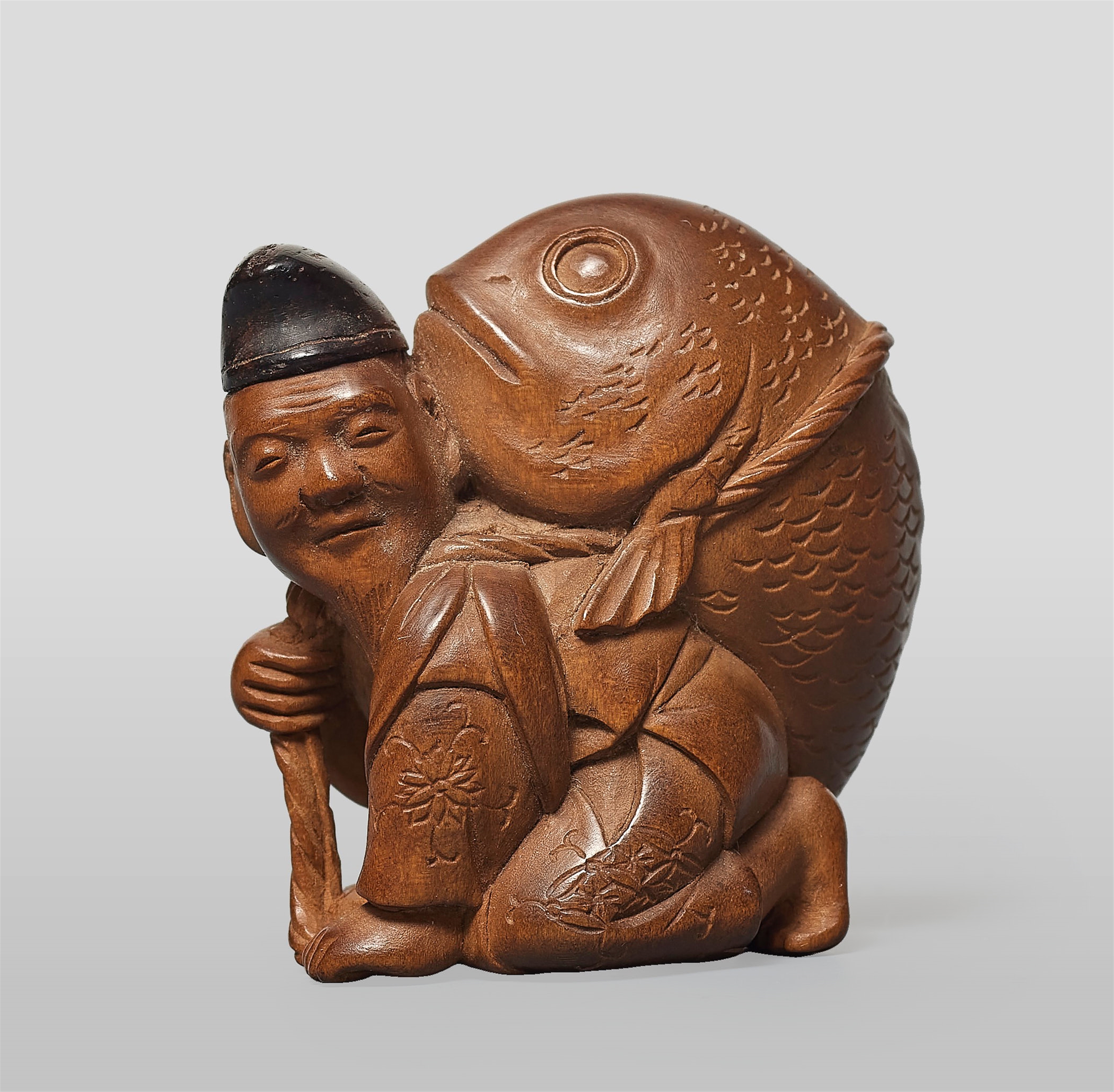 A Tokyo wood netsuke of Ebisu by Nakano Sōya. Late 19th century