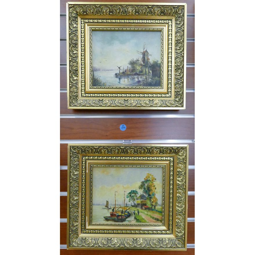 Pair Small Dutch Scene Oil Painting Gilt Framed 11''x13''