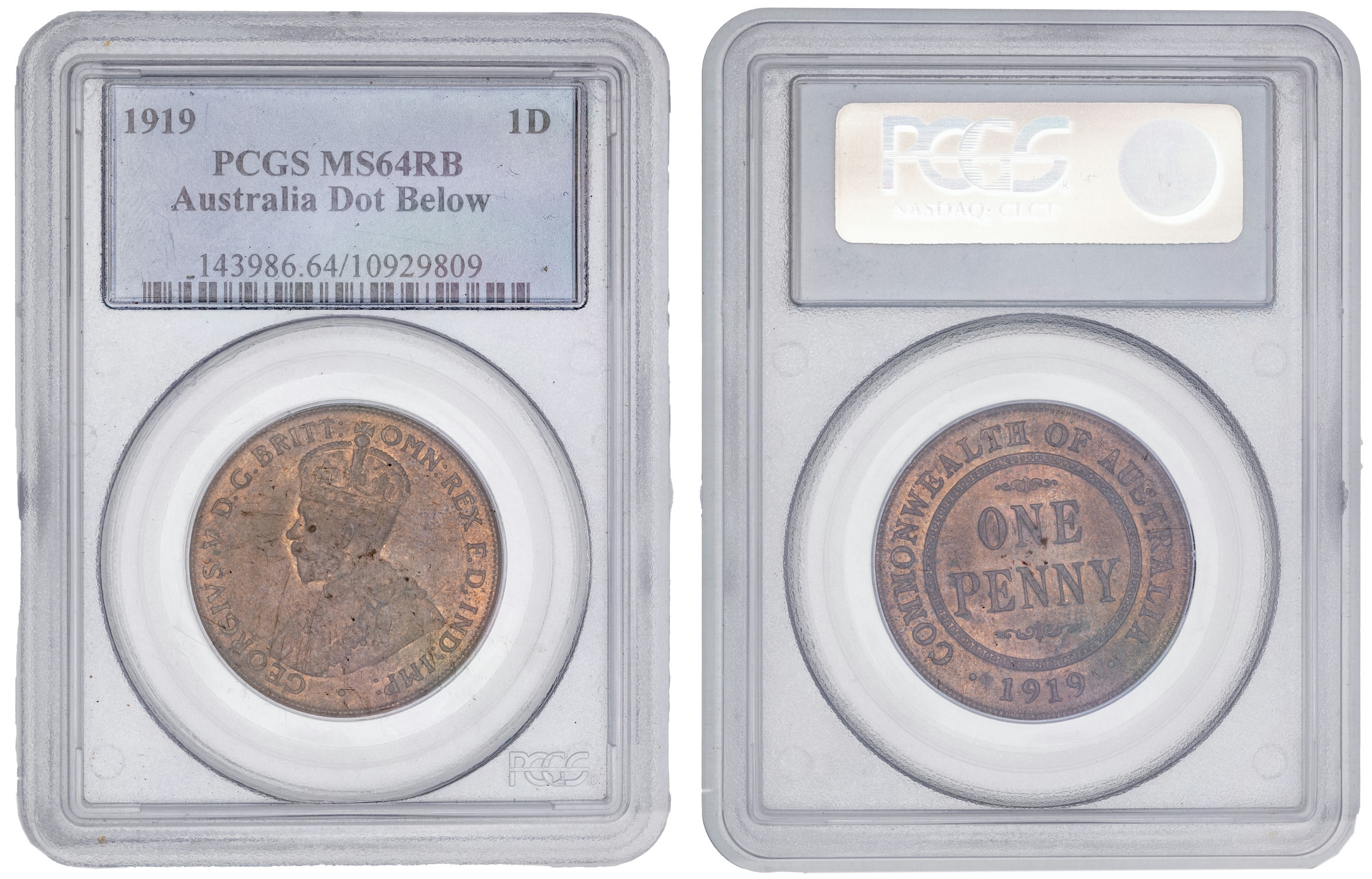 George V, Penny, 1919.u/scroll, PCGS MS64RB