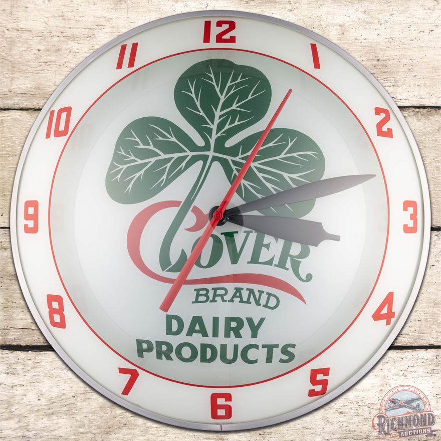Clover Brand Dairy Products 15" Double Bubble Advertising Clock w/ Shamrock