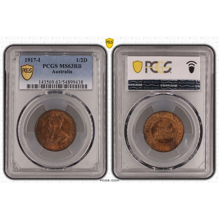 George V, Half Penny, 1917-I, PCGS MS63RB