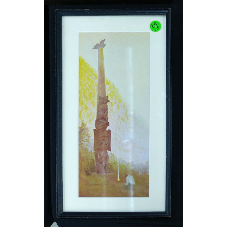 Old Sydney Laurence Totem Pole Print Framed 14''x8''