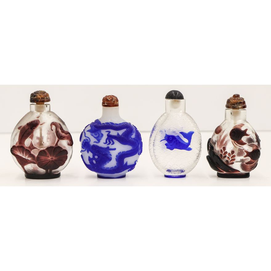 4pc Chinese Peking Overlay Carved Snuff Bottles