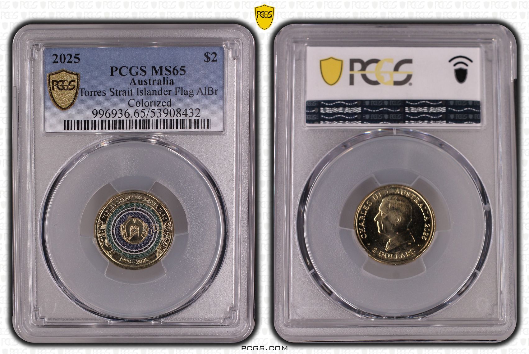 Torres Strait Islander Flag AlBr Colourised, Two Dollar, 2025, PCGS MS65