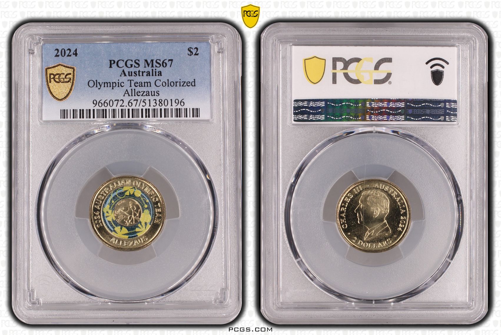 Olympic Team Colorized Allezaus, Two Dollar, 2024, PCGS MS67