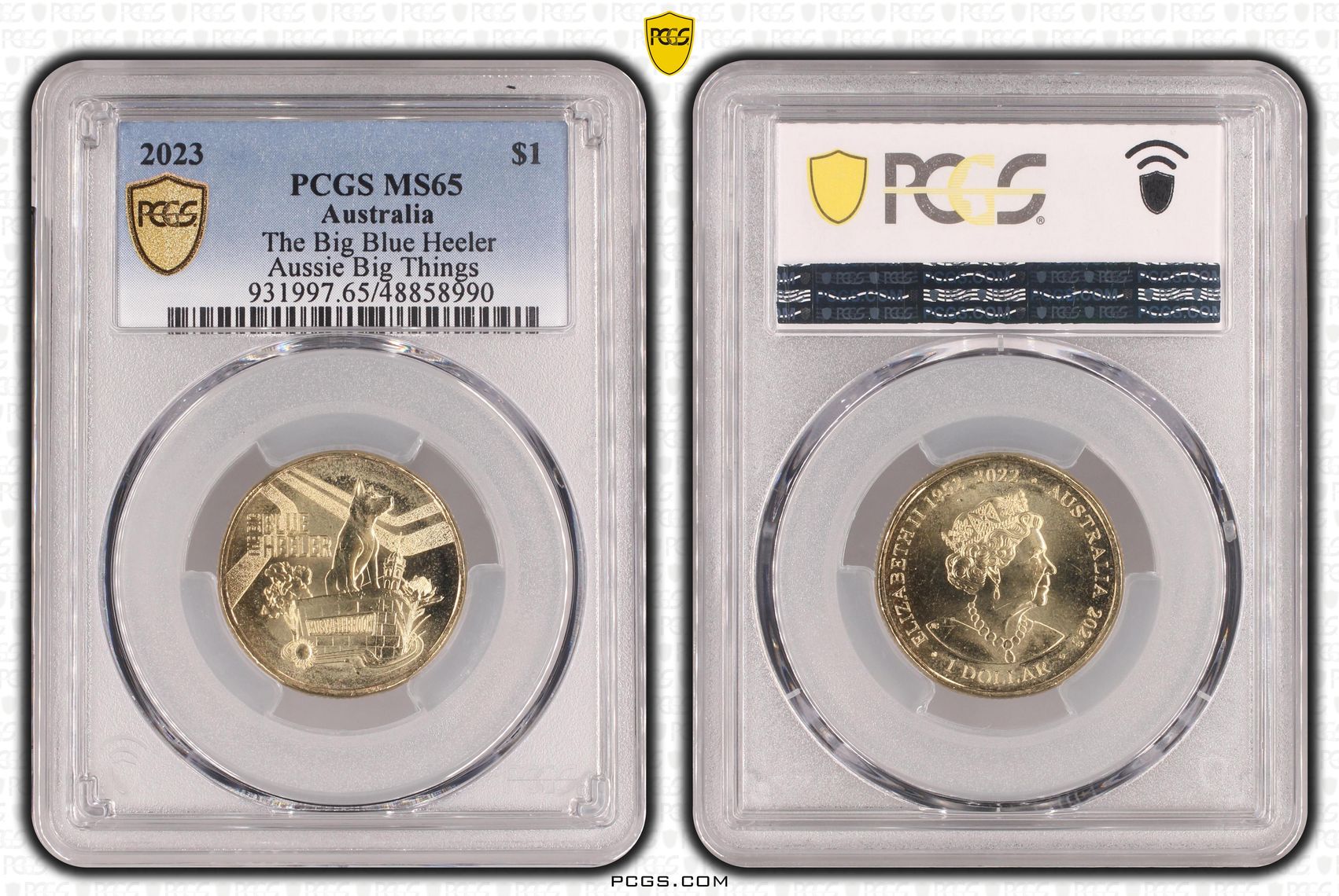 318 · Elizabeth II, The Big Blue Heeler Aussie Big Things , One Dollar, 2023, PCGS MS65