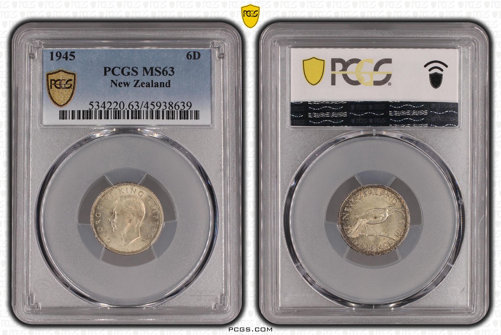 1945 New Zealand Sixpence Silver PCGS - MS63 -639