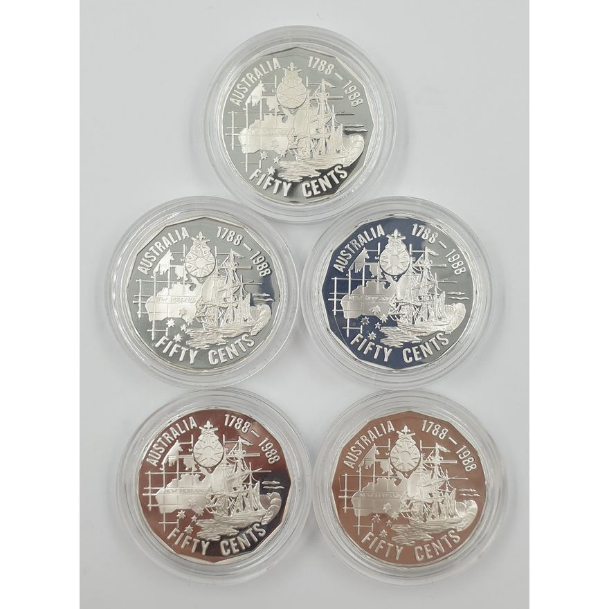 Silver Proof Bicentennial 50c Coins (x5)